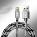 MFI certified grey Apple Lightning charging cable showing one-metre length and connector.