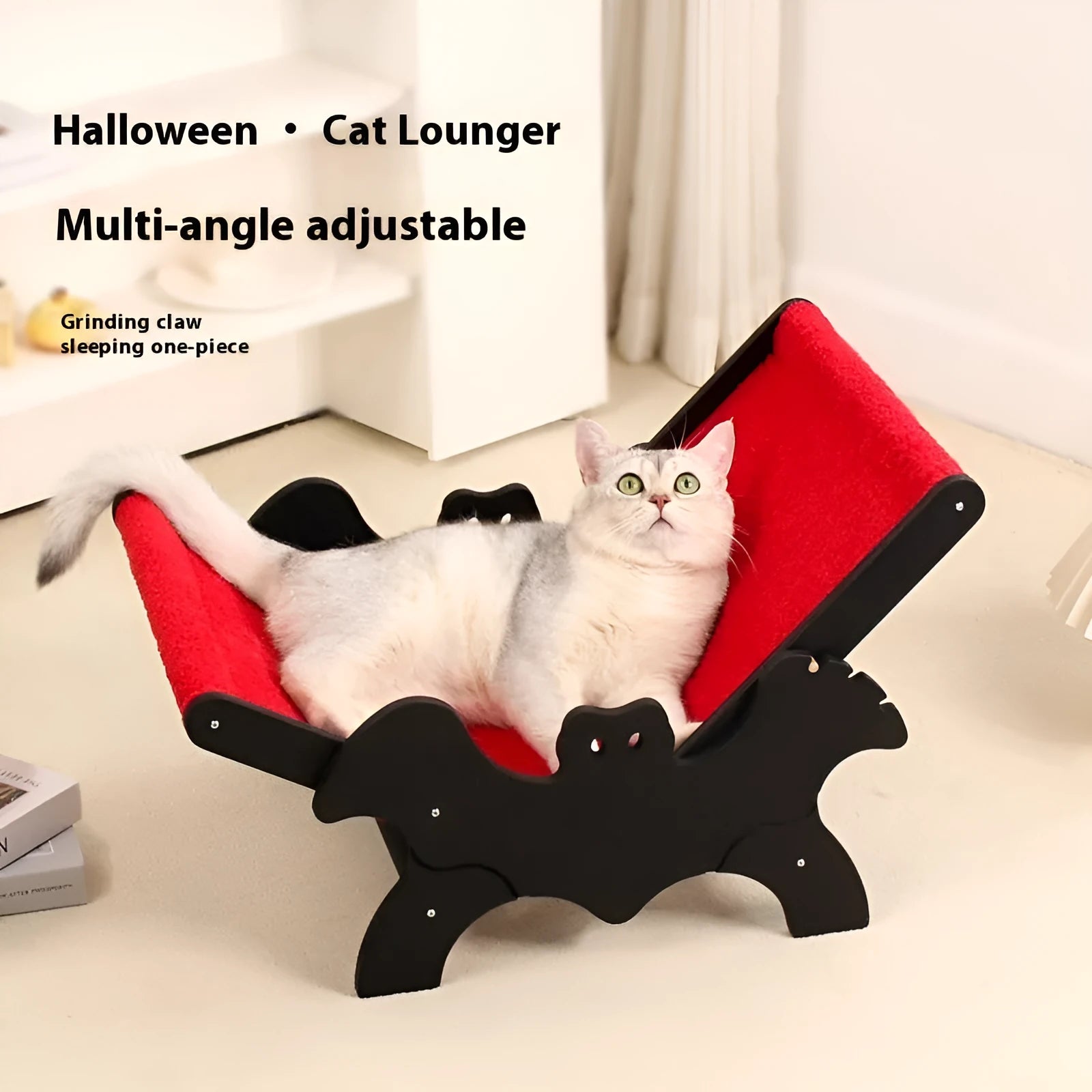 Black and red Halloween themed wooden cat recliner bed MW-054