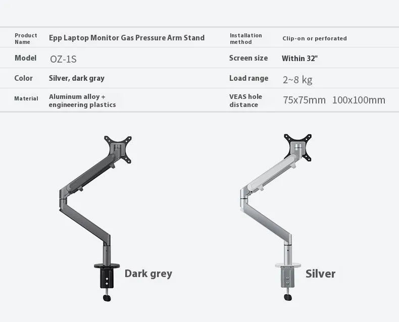 Silver aluminium free-standing laptop stand with extended telescopic arm holding a notebook.