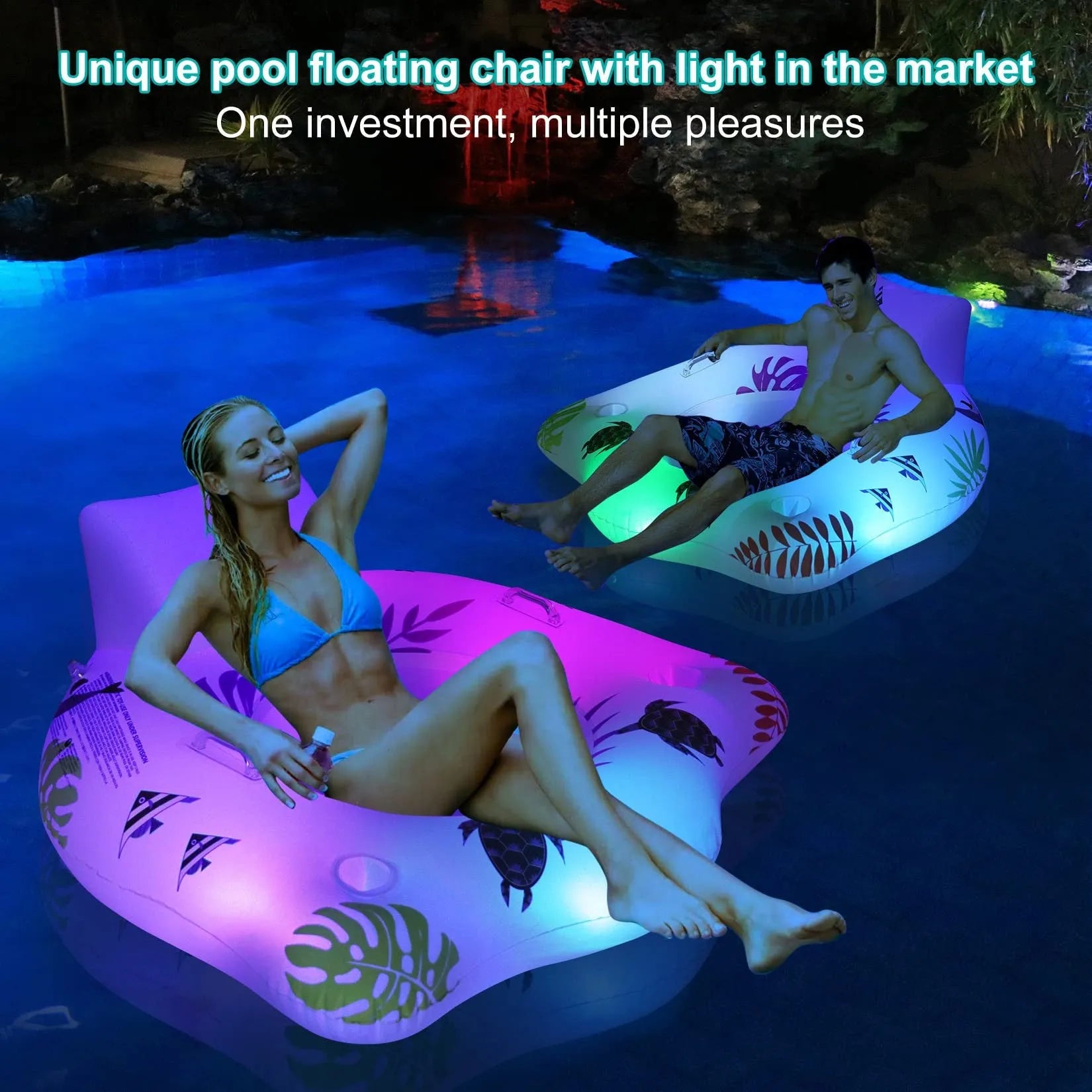 White luminous U-shaped PVC inflatable float on water