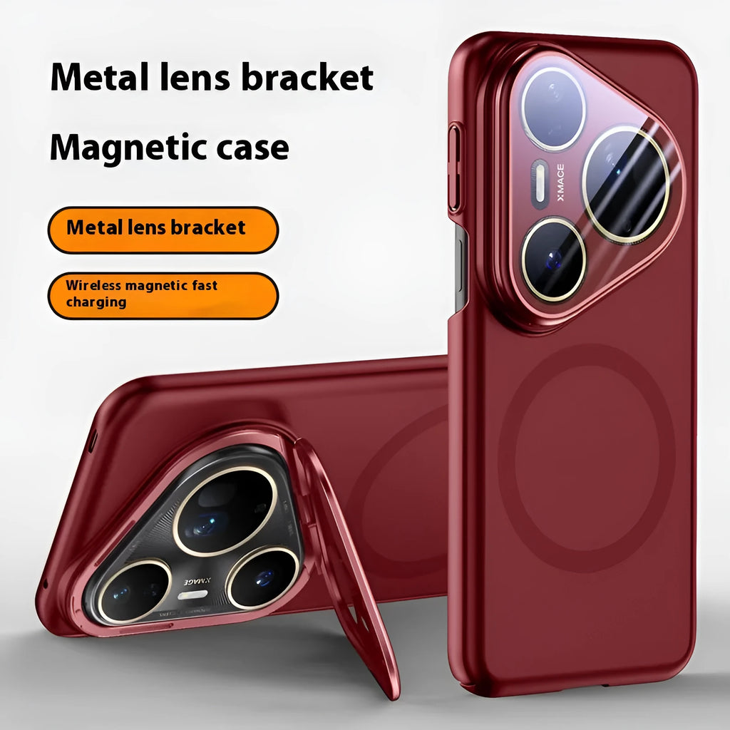 Magnetic lens bracket phone case for Huawei P80 series in frosted black finish showing back shell design