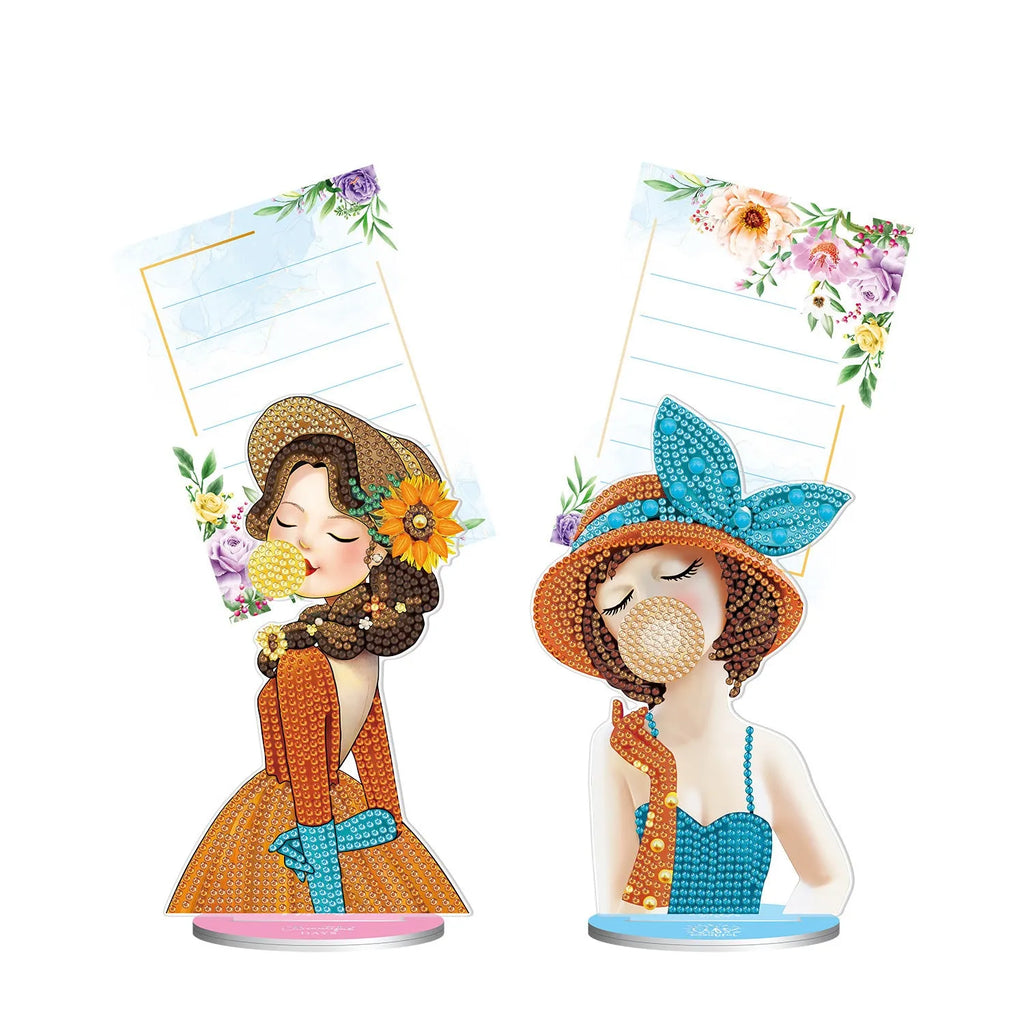 Handmade American style diamond painting desktop note clip decoration measuring 19cm wide.