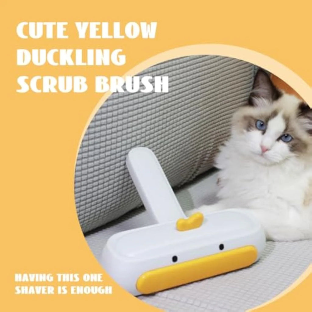 Yellow duck design portable pet hair remover tool with reusable cartridge.