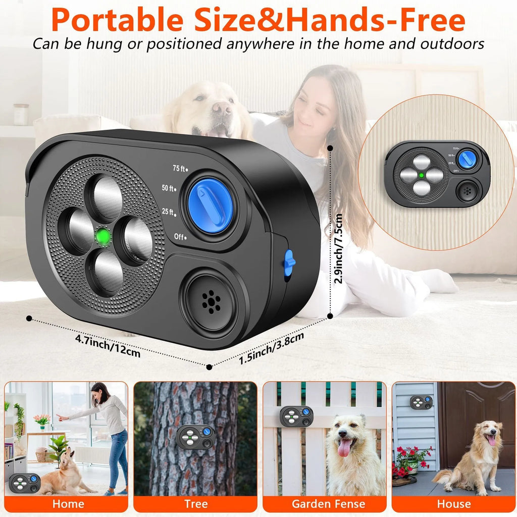 Automatic ultrasonic bark stopping dog training device black ABS casing compact 124x77x42mm