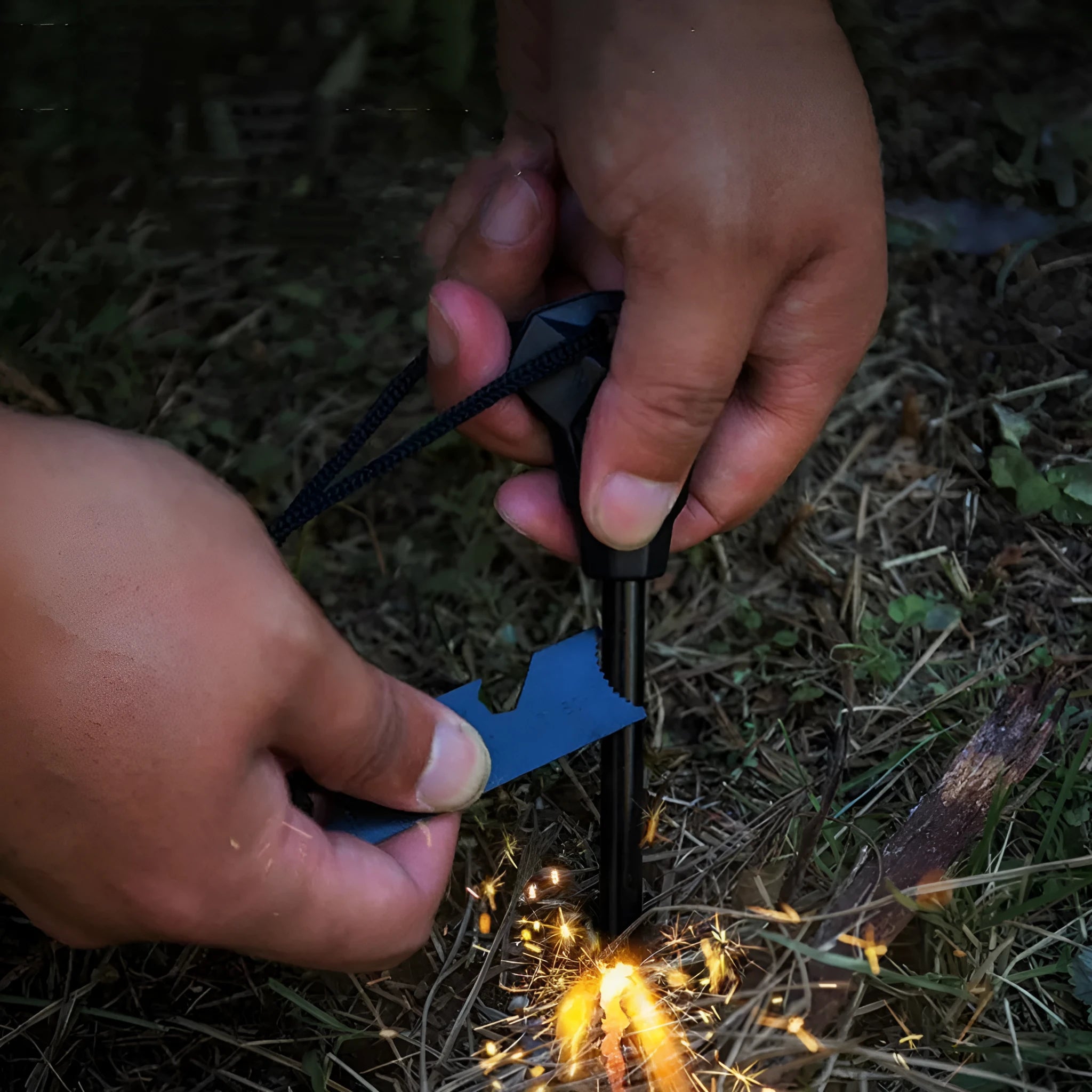 Black outdoor multifunctional flint survival tool with magnesium rod and stainless steel scraper