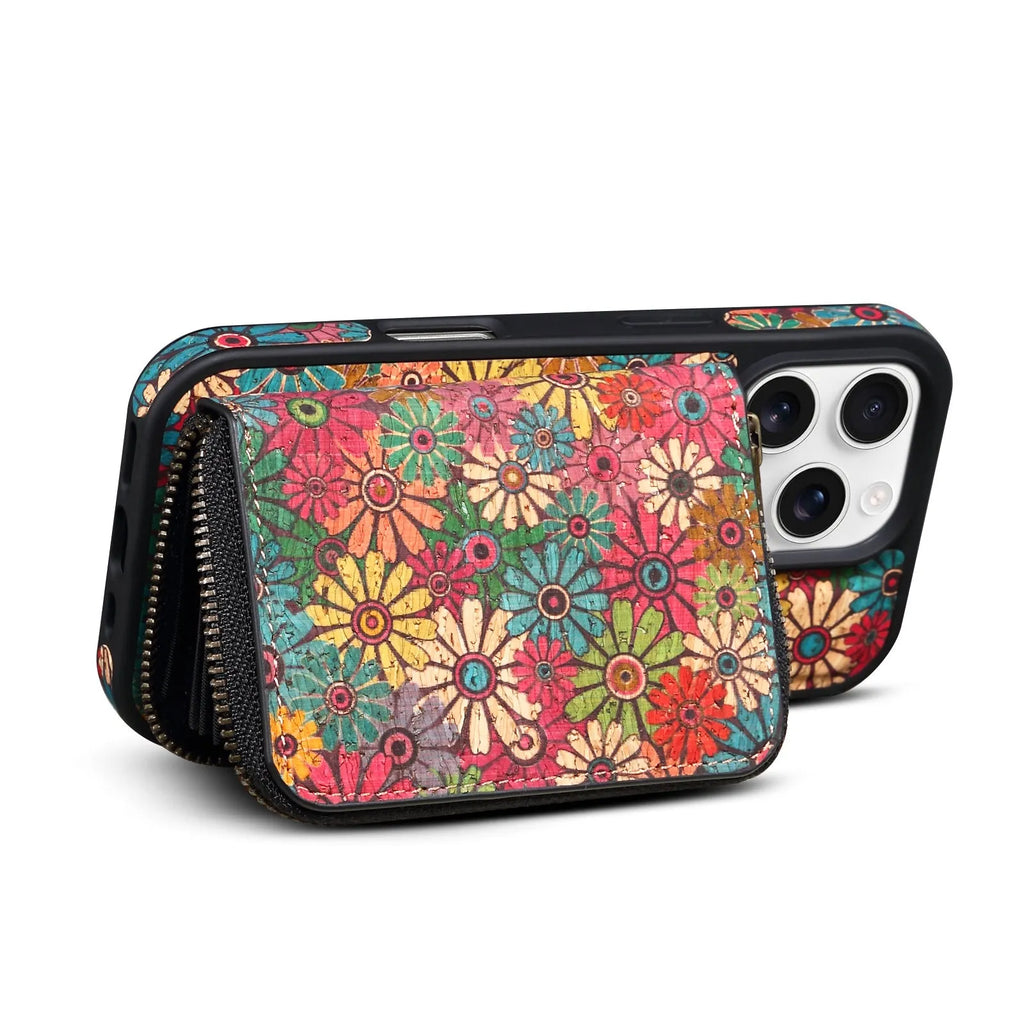 Cork phone case with magnetic suction and anti-theft zipper bag for iPhone