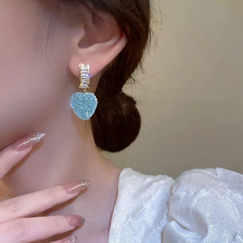Pink and blue candy stud earrings with peach and heart charms for women