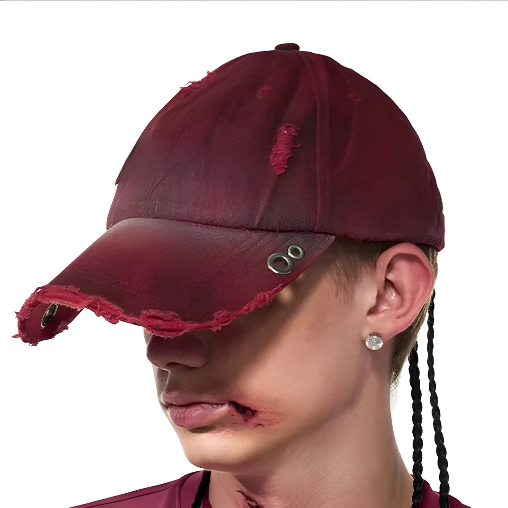Rose red cotton peaked cap with adjustable fit and dirt-resistant spray coating