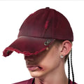 Rose red cotton peaked cap with adjustable fit and dirt-resistant spray coating