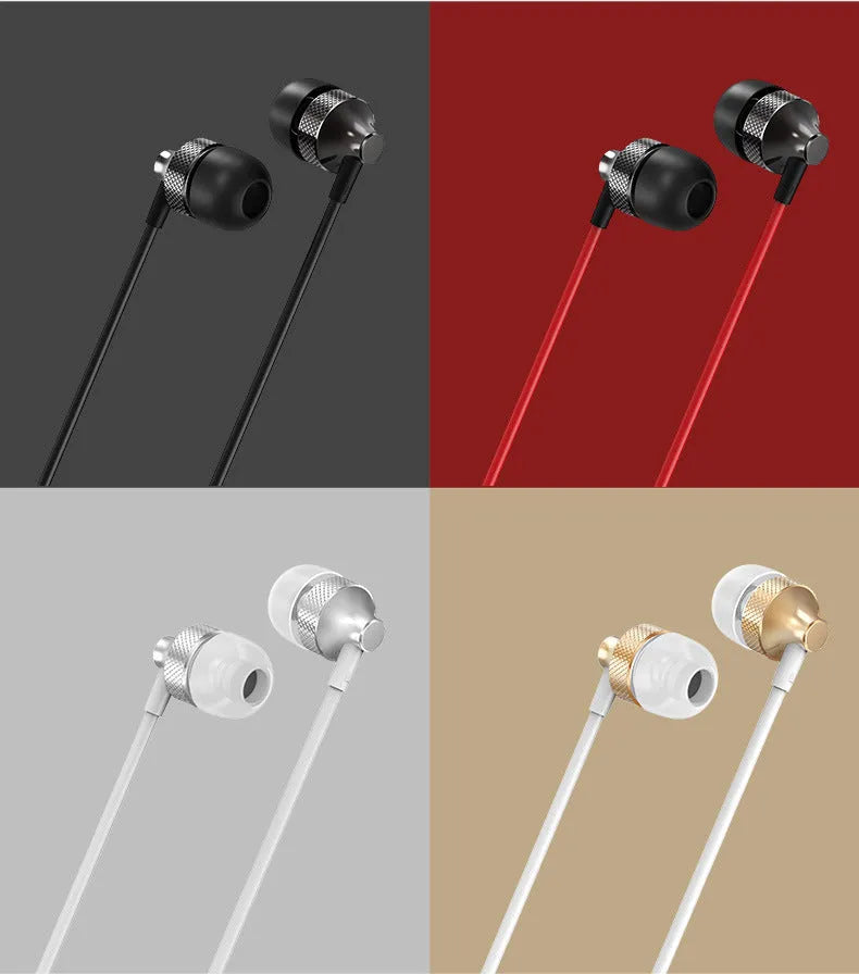 Copper metal in-ear headphones with wheat coloured cable in black colour option