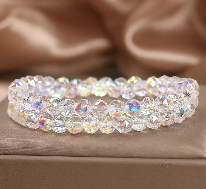 White double-layer artificial crystal bracelet for women, light luxury style, shiny beads