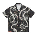 Men's loose-fit Cuban collar shirt with a snake bone floral pattern on short sleeves.