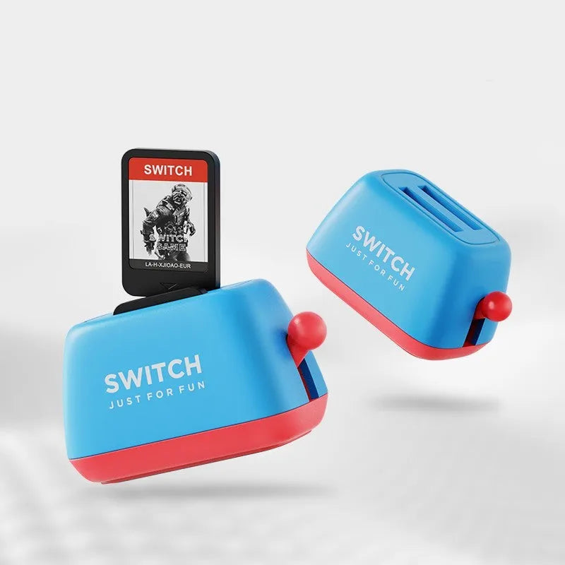 Green Switch game card storage box with silicone base on a table