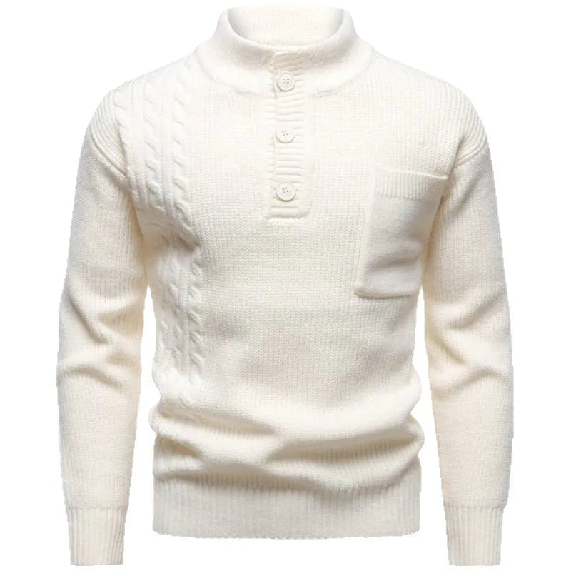 Mens Henry stand collar sweater in beige with batwing sleeves and ribbed hem, available in sizes M to 4XL