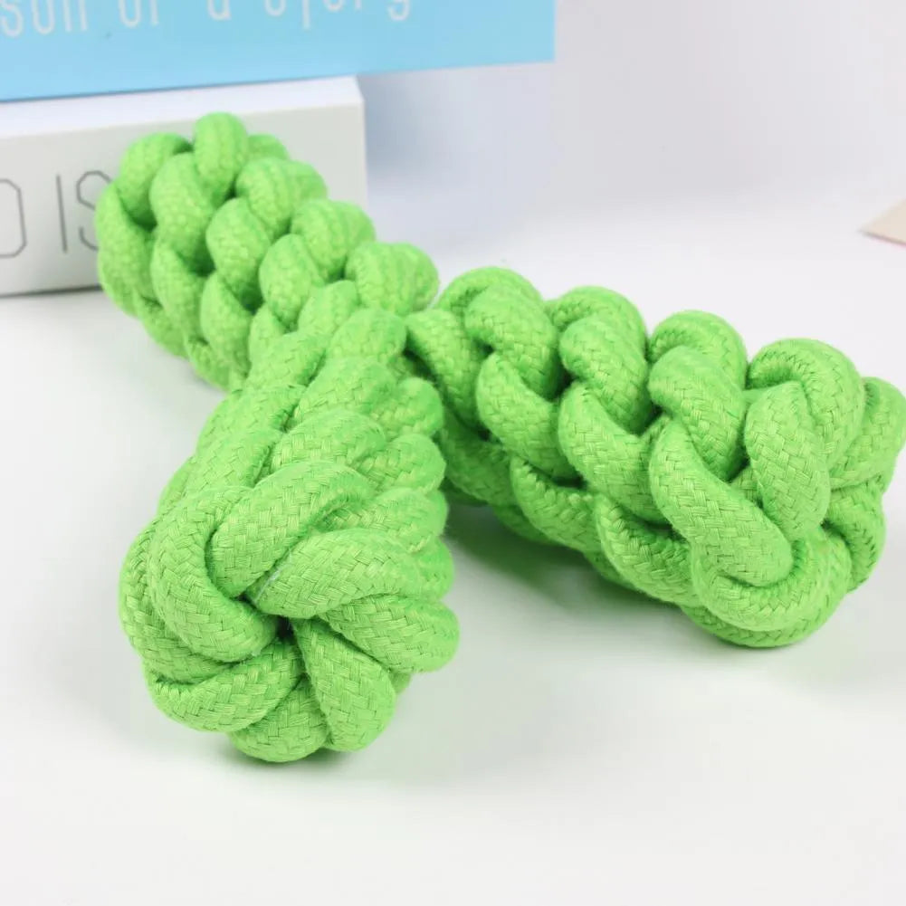 Blue Y-shaped cotton rope dog chew toy for large dogs on a white background