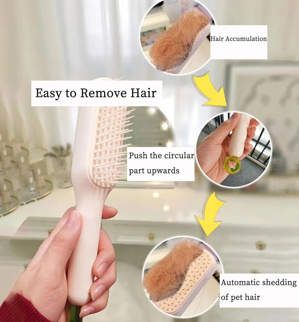 Blue, pink, and white dual-sided soft bristle brush for grooming small dogs
