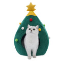 Red Christmas plush cave pet bed for cats and dogs with a washable cover in three sizes.