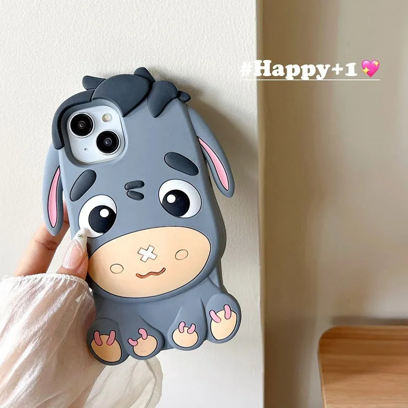Gray silicone phone case with 3D cartoon little donkey design for Apple iPhone