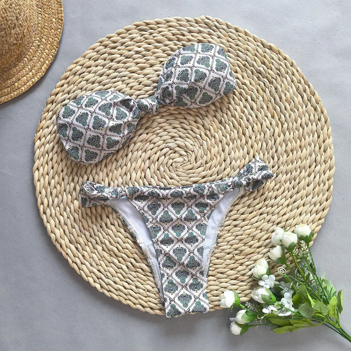 Women's push up bikini in gray nylon with split design, top and pants set