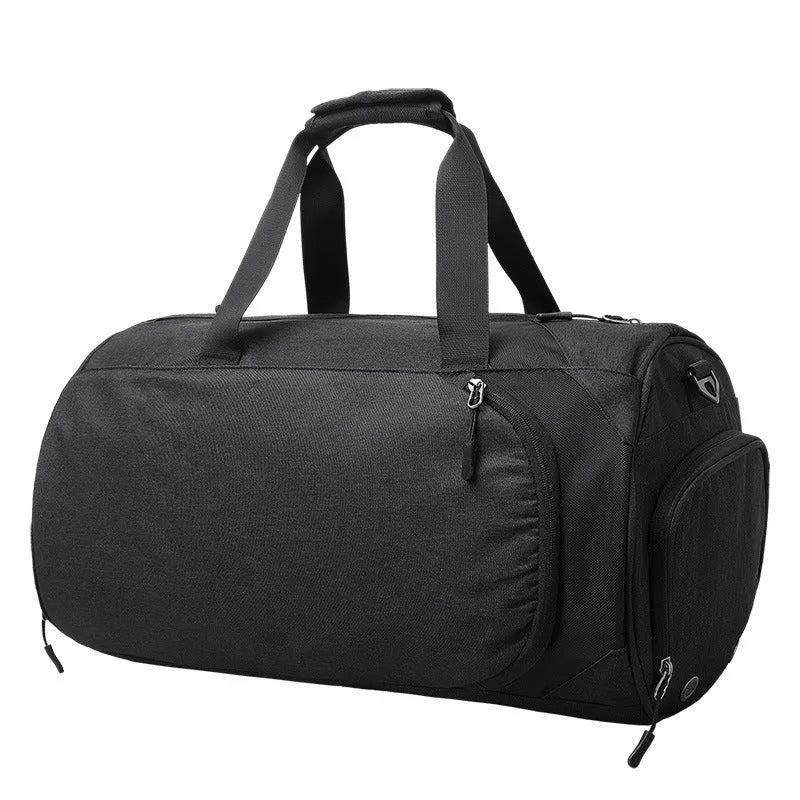 Medium oval travel bag in Oxford cloth with internal organisers for wet-dry separation.
