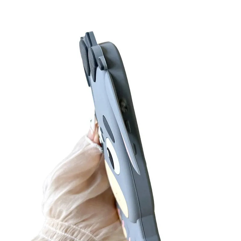 Gray silicone phone case with 3D cartoon little donkey design for Apple iPhone