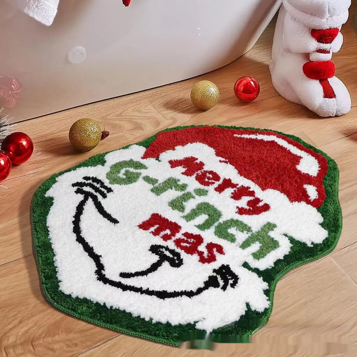 Christmas-themed polyester fibre hallway mat with Santa Claus pattern and anti-slip backing