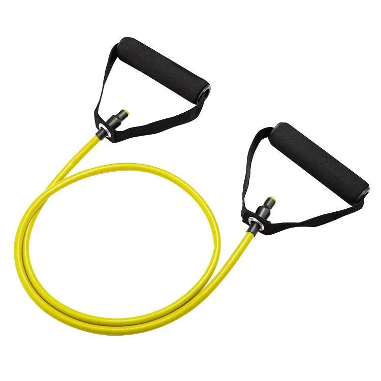 Adjustable chest expander with colour-coded TPE tension ropes: yellow, green, red, blue, black.