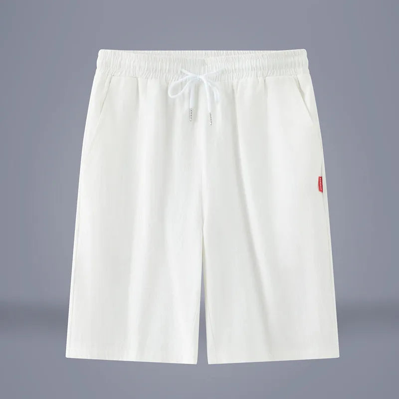 Cotton and linen Chinese style cropped trousers in solid colours with drawstring waist
