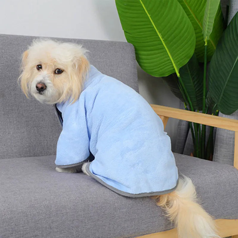 Blue microfiber pet absorbent towel dog bathrobe for small dogs full-body coverage