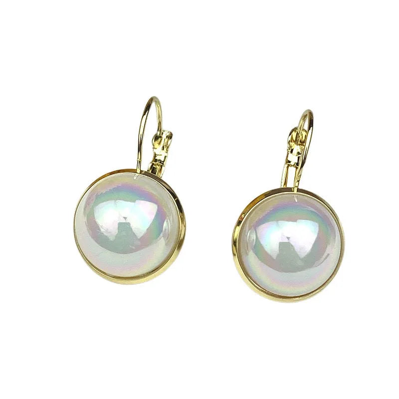 Colourful mermaid pearl geometric ear clip earrings with anti-lost design in Korean style