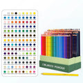Boxed set of 72 soft core coloured pencils for drawing and art exams, showing array of colours.
