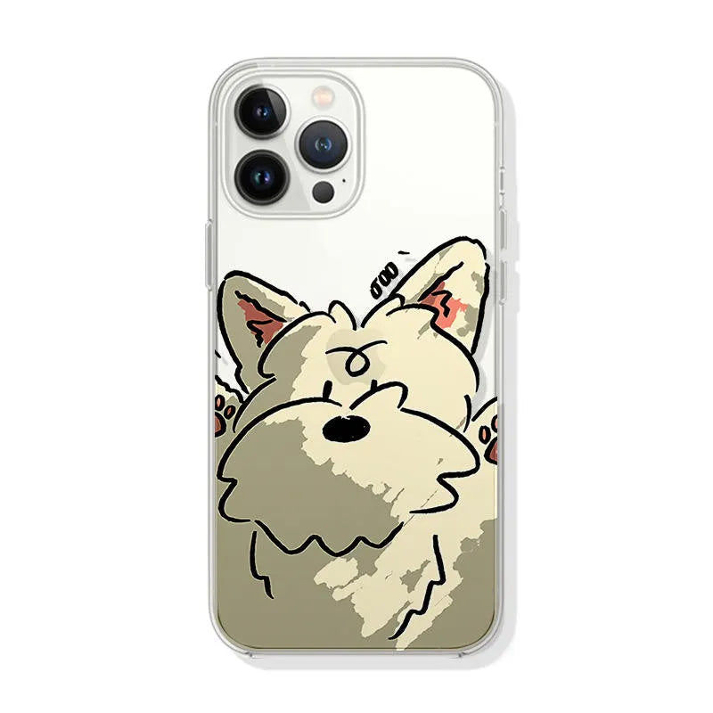 Cartoon puppy transparent silicone phone case for iPhone 14 13 12 11 series in simple creative style