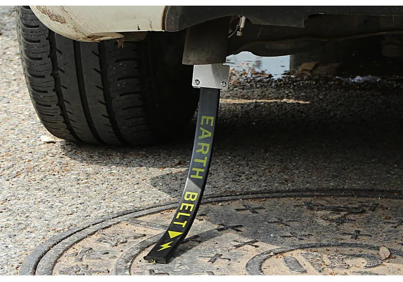 Black car electrostatic grounding belt with metal chain end, measuring 370mm long, for discharging static electricity.