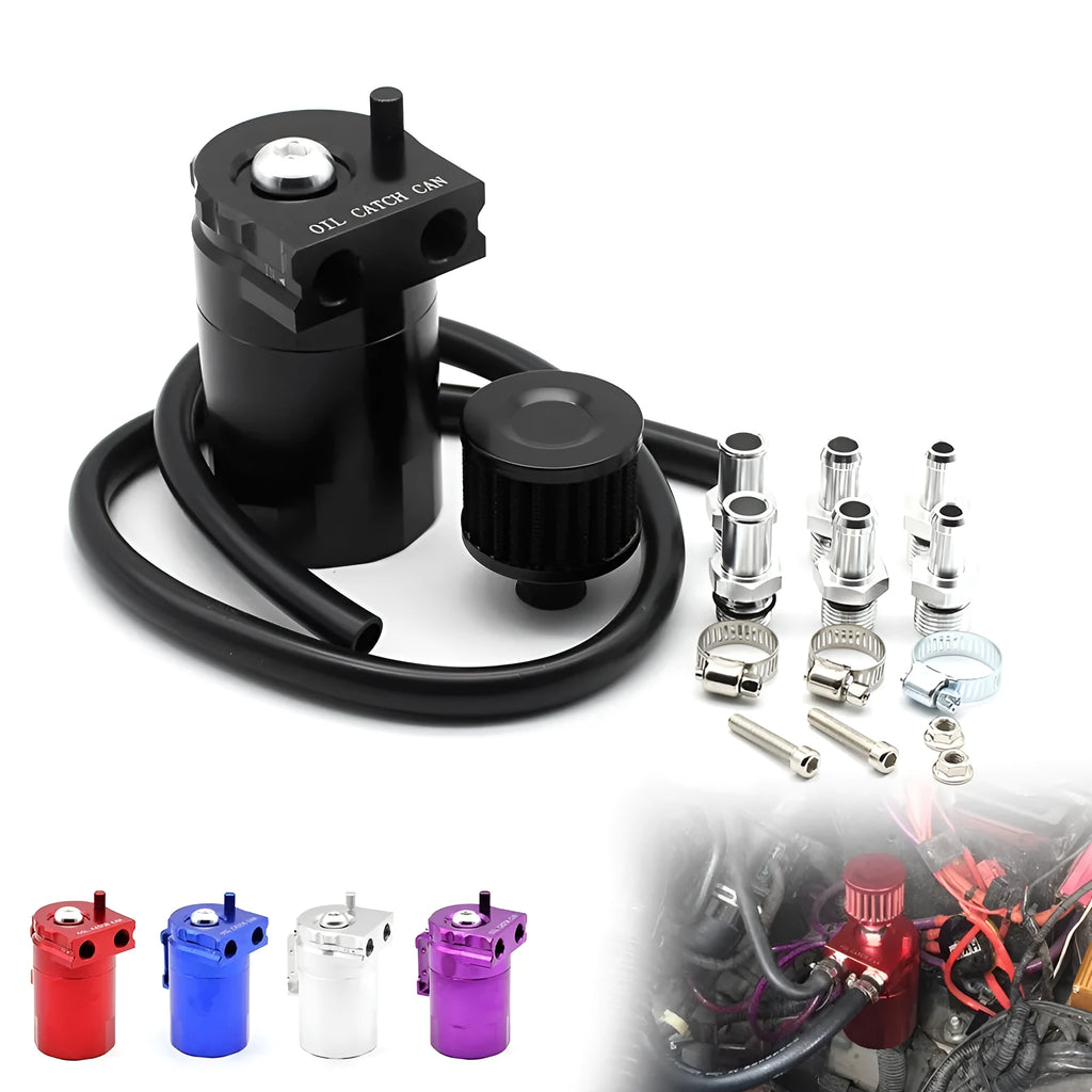 Aluminium alloy car engine oil breathable pot in red, blue, black, and silver colour options.