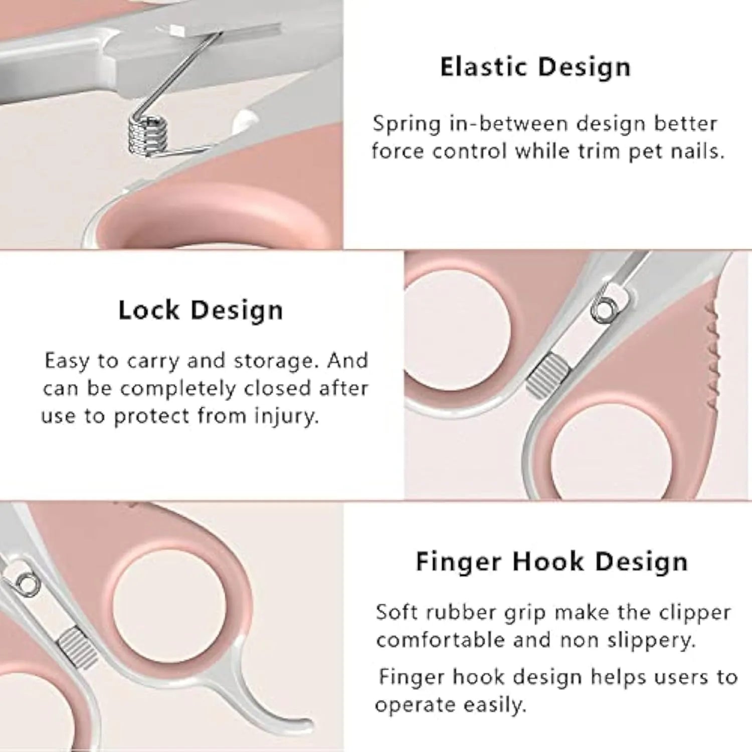 Grey and pink cat nail clippers with a safety guard and angled stainless steel blade.