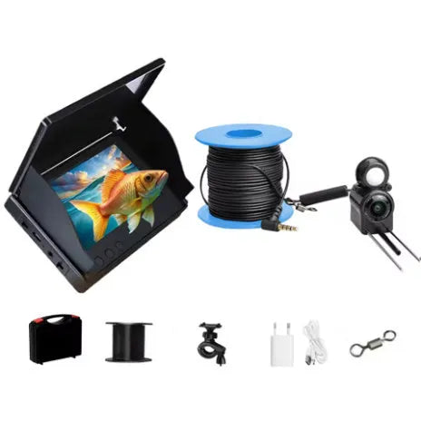 Fish finder underwater camera with 4.3-inch screen showing HD underwater visuals and temperature display
