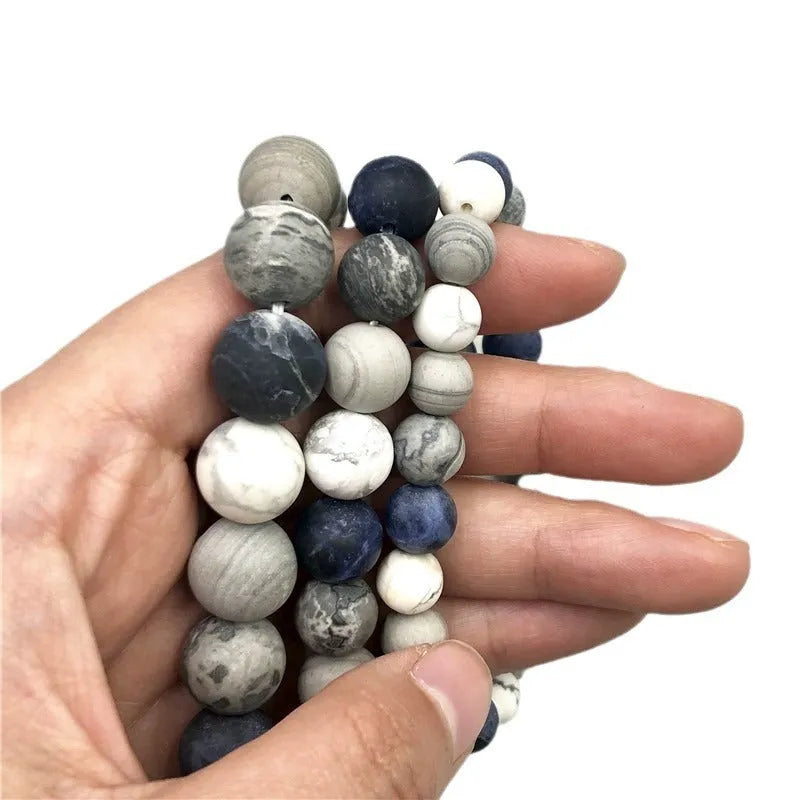 Handmade planet stone bead bracelet in U-shaped design with natural stone beads