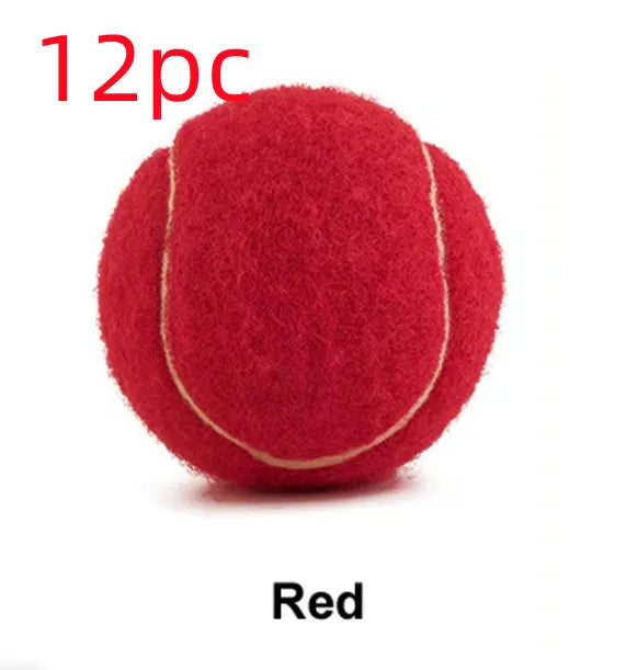Bright pink, blue, yellow, green, and orange 6.3cm rubber tennis balls for dogs on grass.