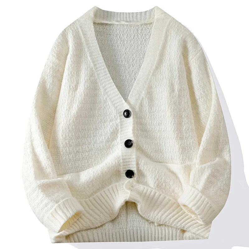 Men's knitted bottoming shirt loose pullover thickened long sleeve in gray for spring autumn daily wear polyester fibre