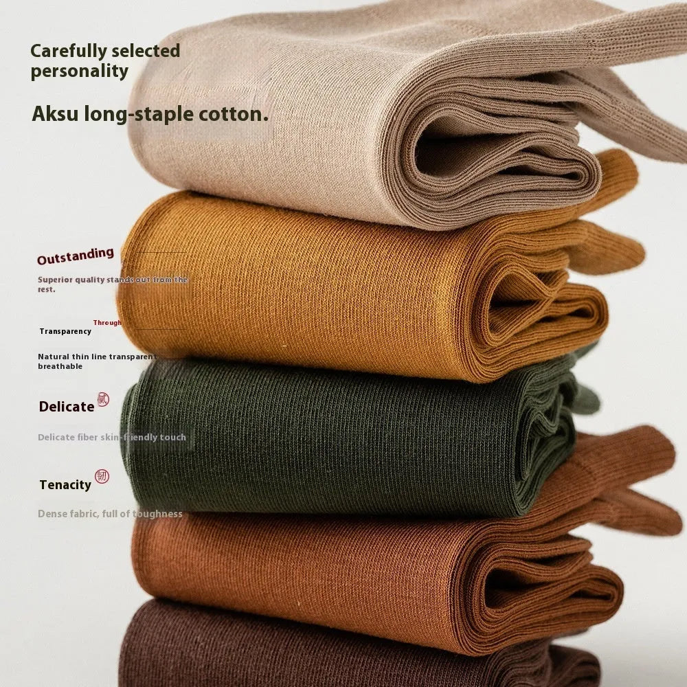 Mid-calf men's business socks in pure combed cotton, solid colour options including army green, black and dark blue
