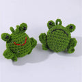 Handmade woven frog car pendant in plush material, green orange grass green colours