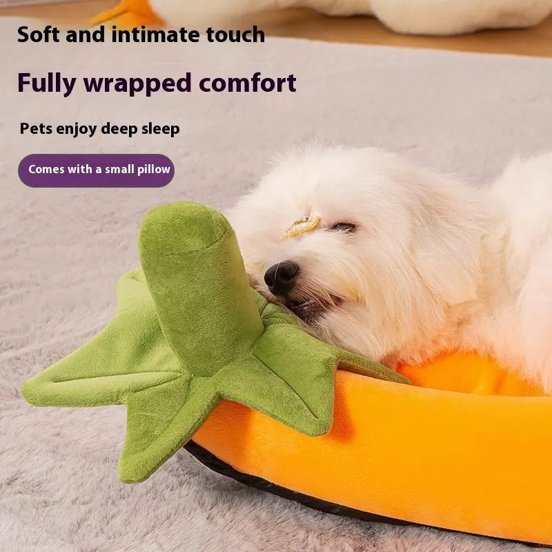 Rectangular washable dog mat with removable cover in purple, shown on a wooden floor.