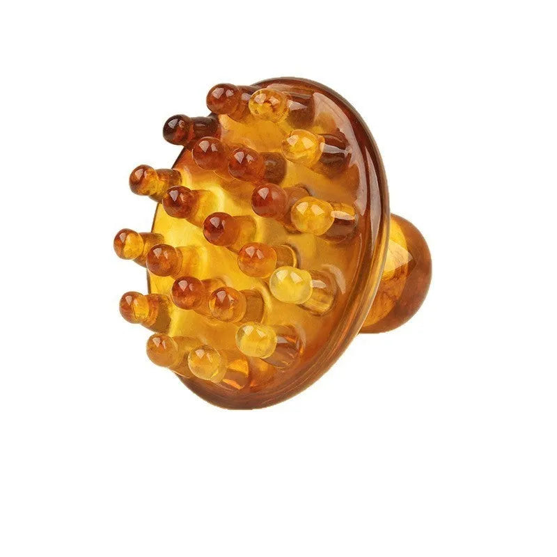 Disc massage comb with 21 teeth for head meridian stimulation in coffee brown or yellow colour options