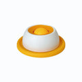 Anti-spill slow feeder cat toy in yellow, chew-resistant treat dispenser for boredom buster play