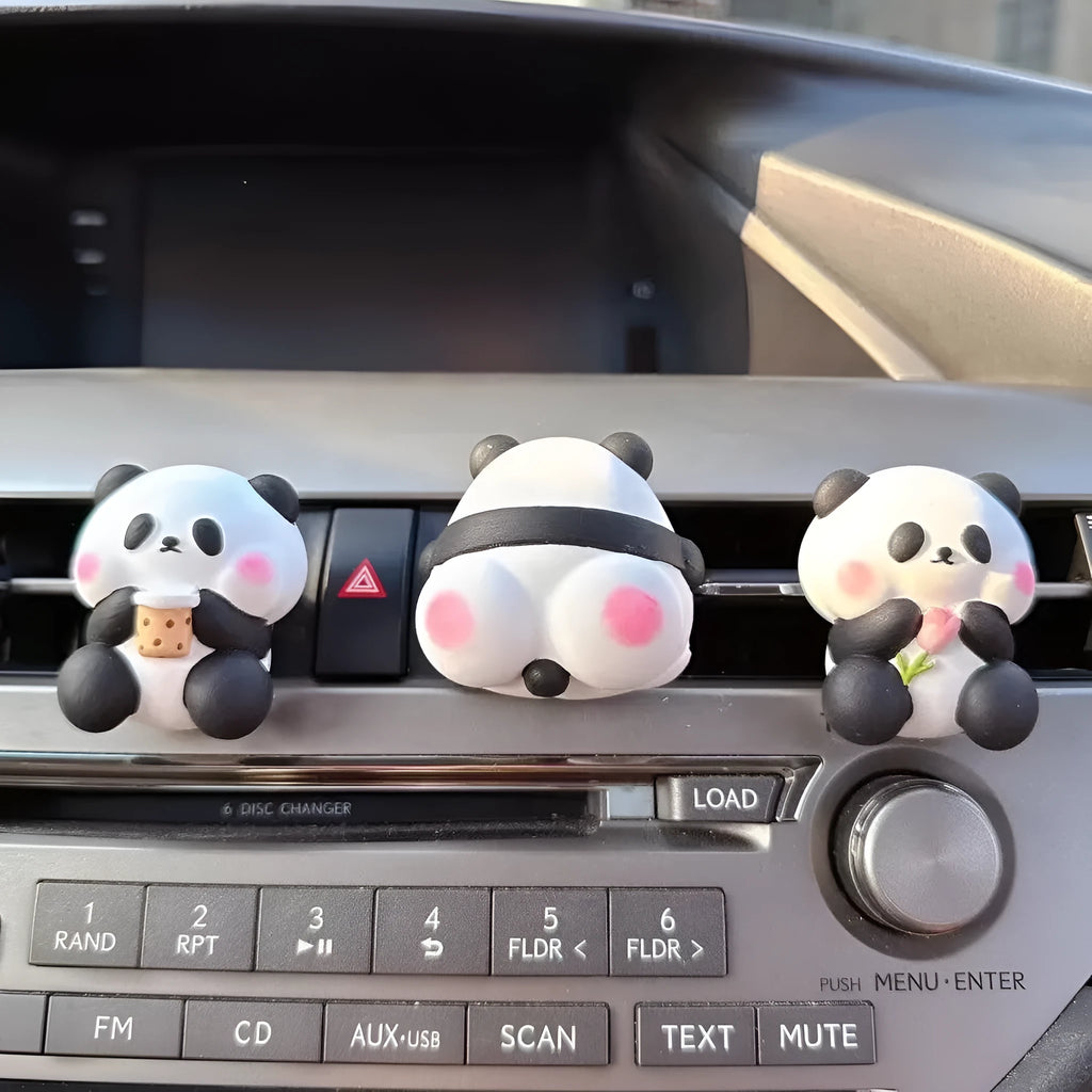 Panda car vent perfume diffuser decoration with clip attachment in three design variations
