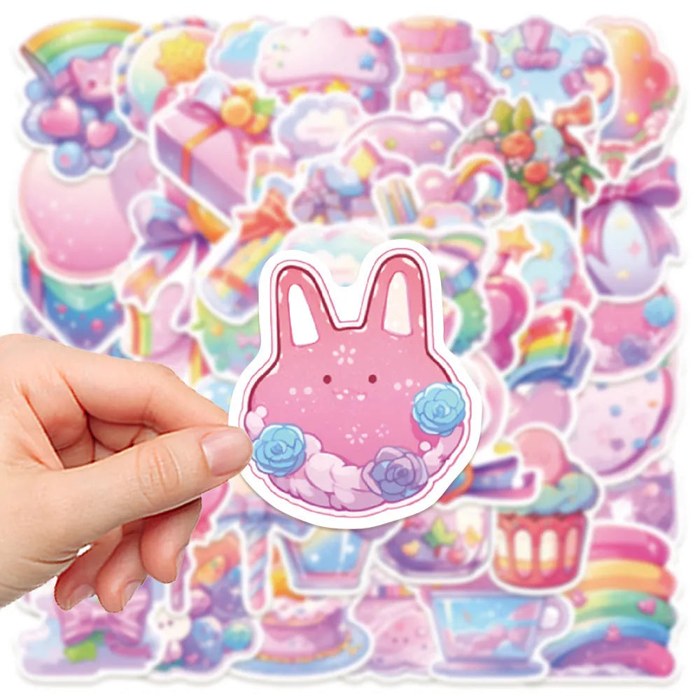 Pack of 50 fresh candy small object decorative waterproof stickers, sizes 4-7cm.