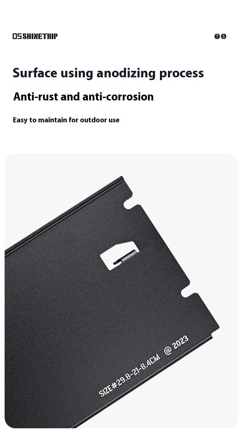 Outdoor 05 Series aluminium alloy folding table shown folded and unfolded in black and grey colours.
