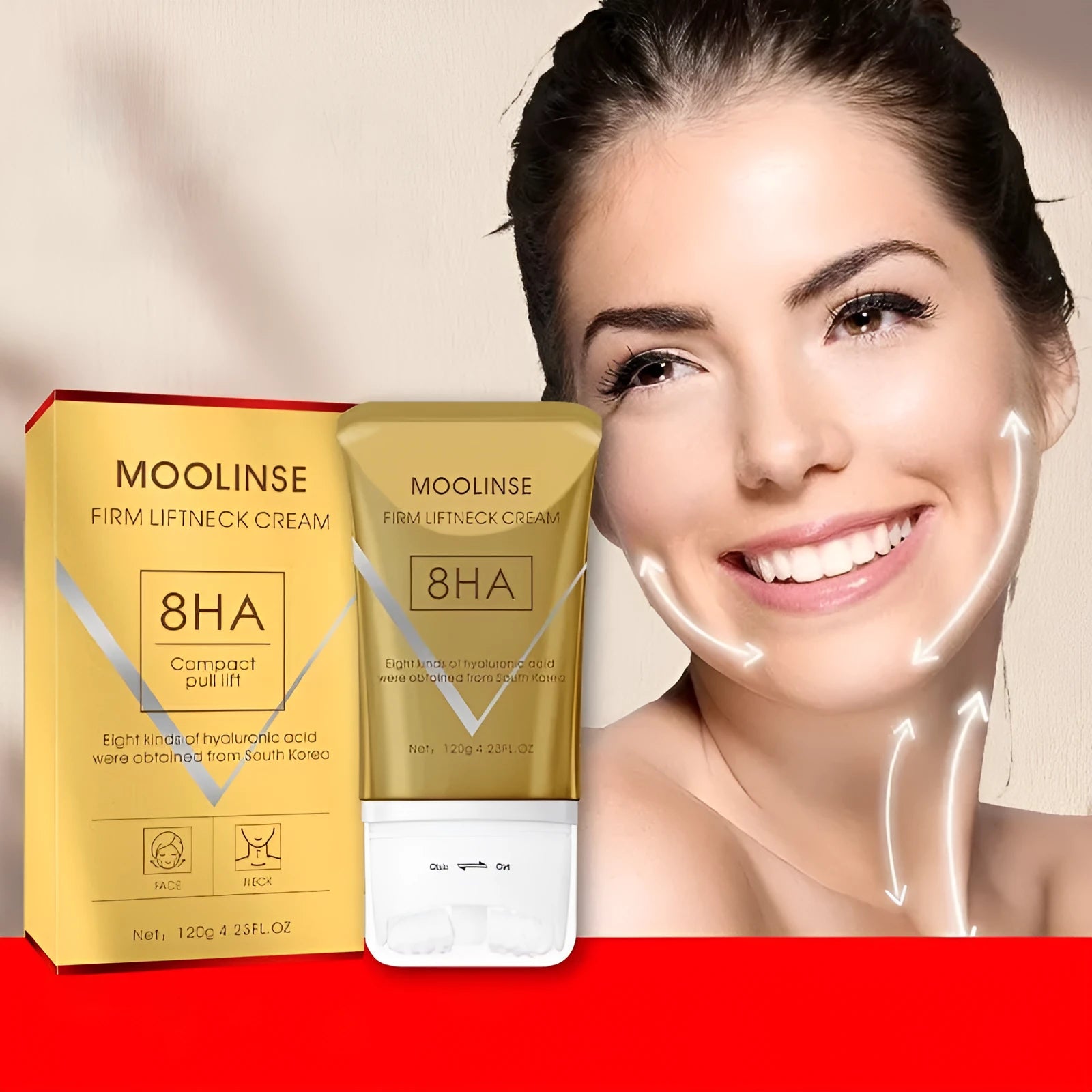 Neck cream tube with integrated roller massage applicator for dry skin hydration