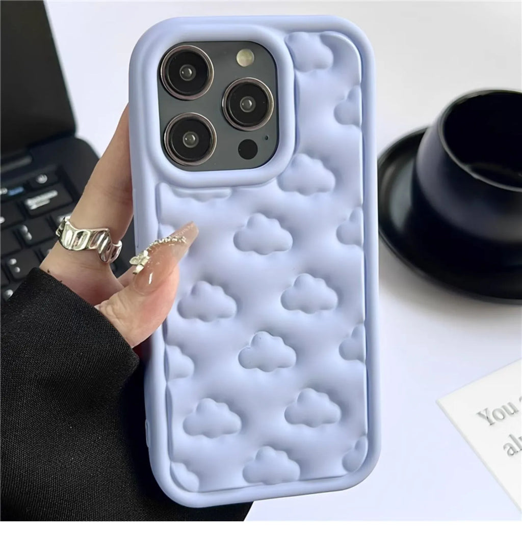 Hand oil three-dimensional embossed TPU phone case with cloud and flower design for iPhone 11 to 15 series