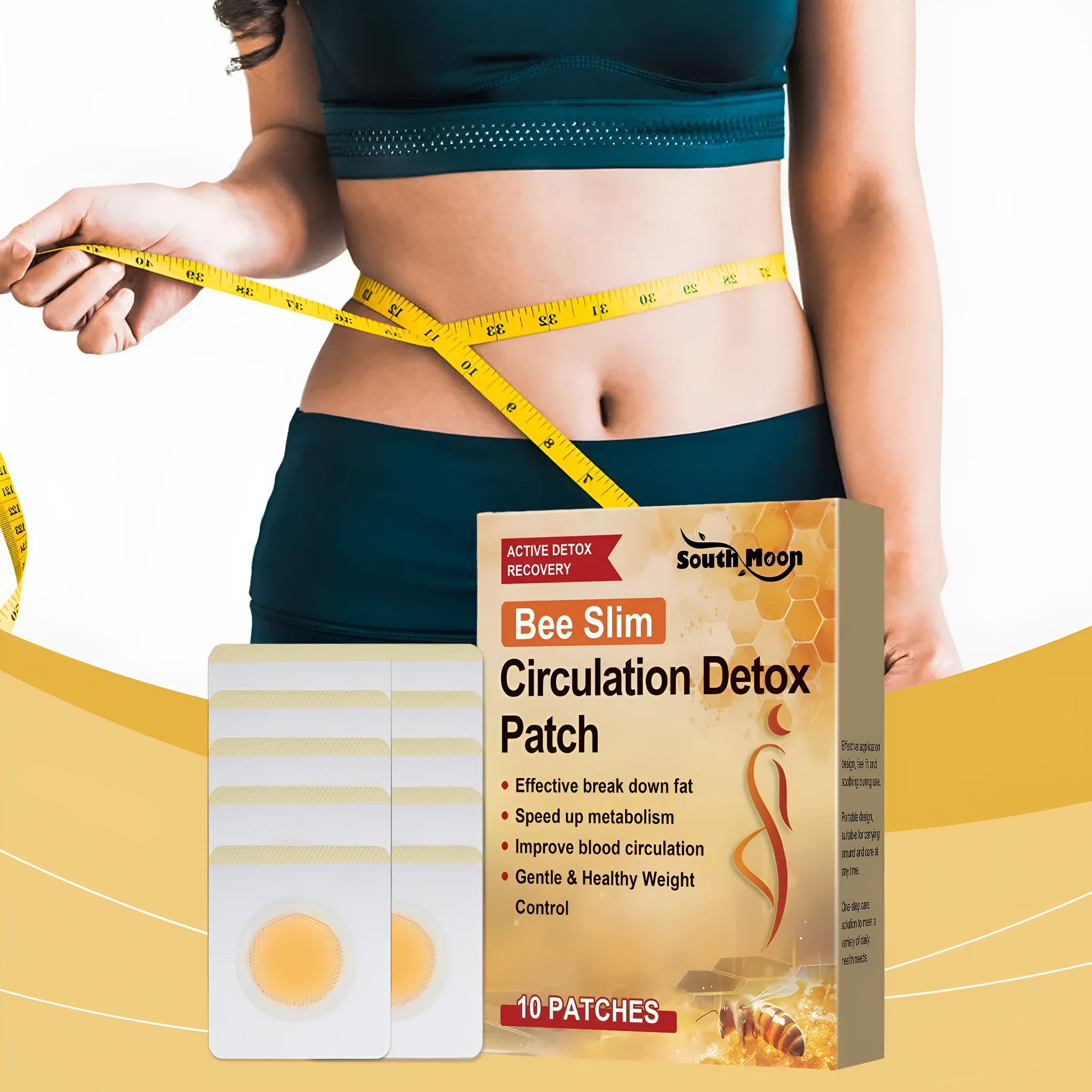 A pack of 10 herbal body shaping navel stickers featuring bee venom and argy wormwood.